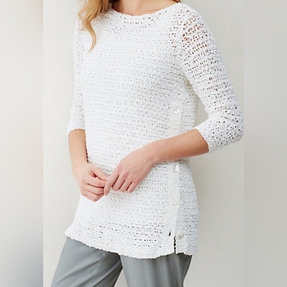 J.Jill Open Stitch Pullover Sweater with Side Button Detail in White Sz XS - Picture 2 of 11
